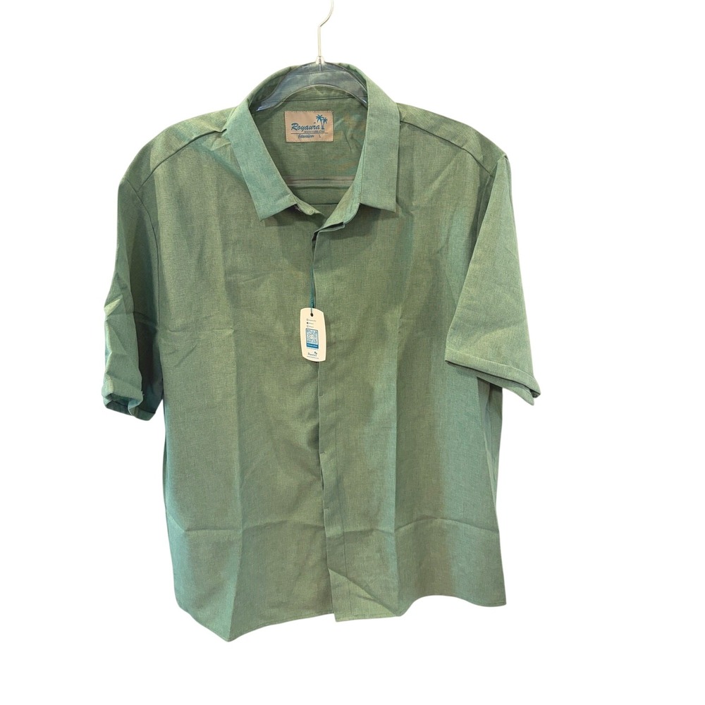 Royaura Mens Hawaiian Shirt Sage Green Short Sleeve Button Down Casual Large NEW